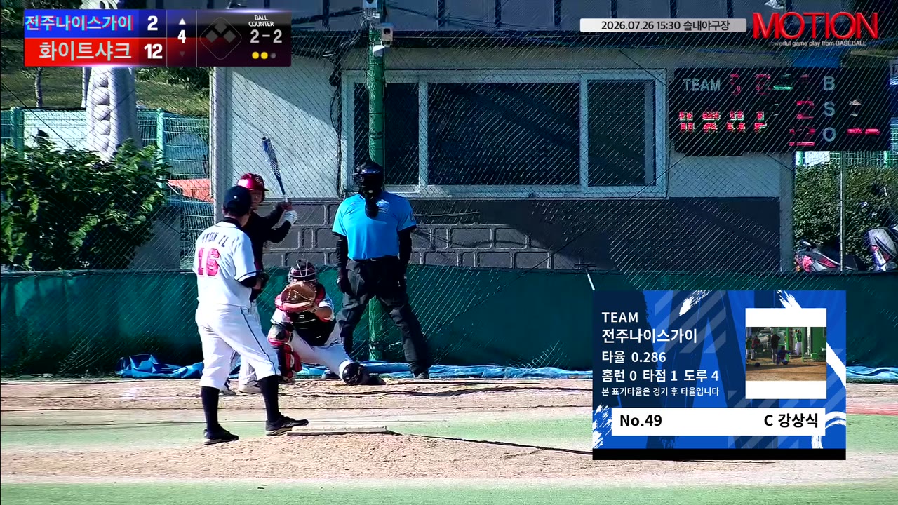 강상식(49번, 전주나이스가이) 1루타 클립 | vs 화이트샤크 | 7/26 (솔내야구장)