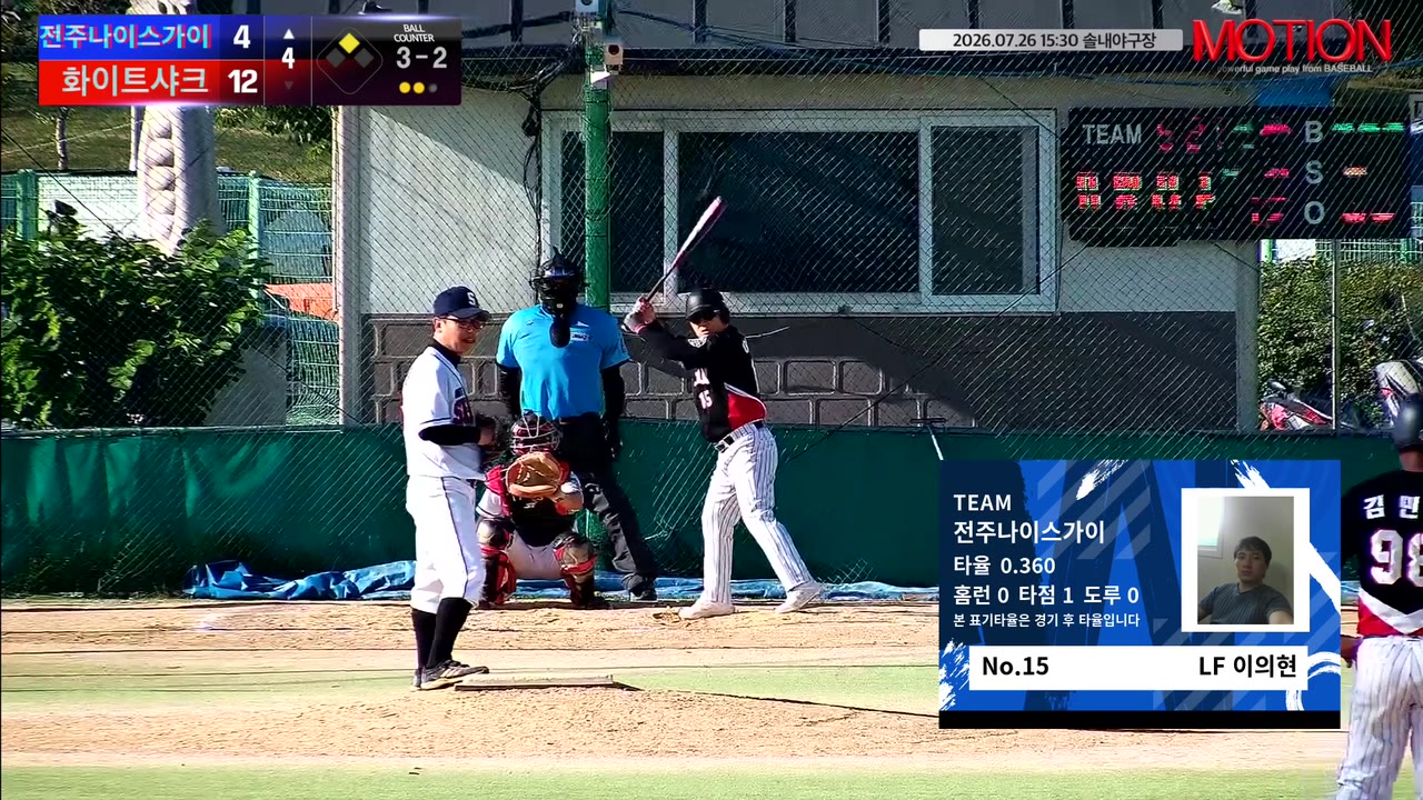 이의현(15번, 전주나이스가이) 볼넷 클립 | vs 화이트샤크 | 7/26 (솔내야구장)