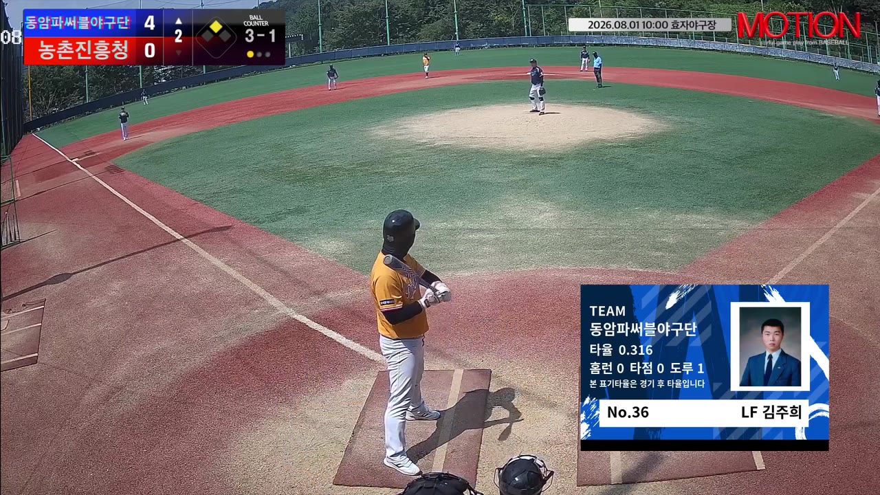 김주희(36번, 동암파써블야구단) 볼넷 클립 | vs 농촌진흥청 | 8/1 (효자야구장)