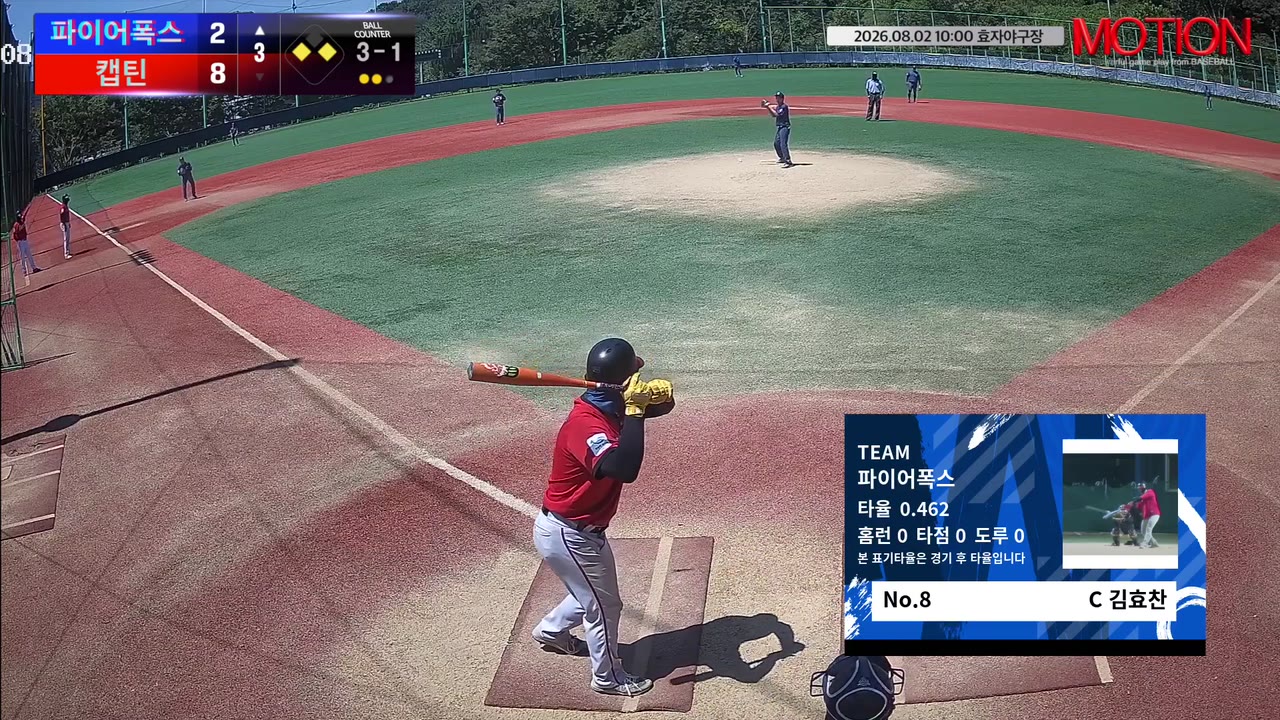 김효찬(8번, 파이어폭스) 사구 클립 | vs 캡틴 | 8/2 (효자야구장)