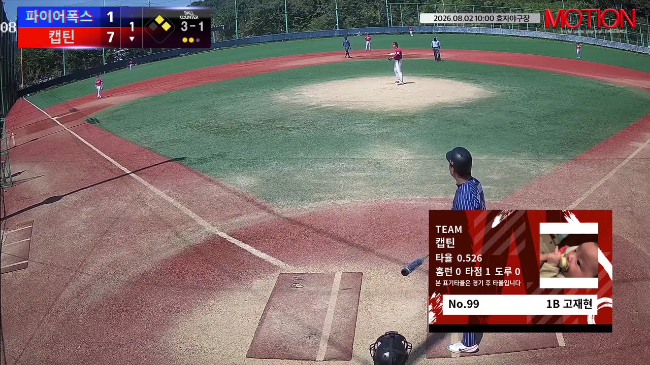 고재현(99번, 캡틴) 볼넷 클립 | vs 파이어폭스 | 8/2 (효자야구장)