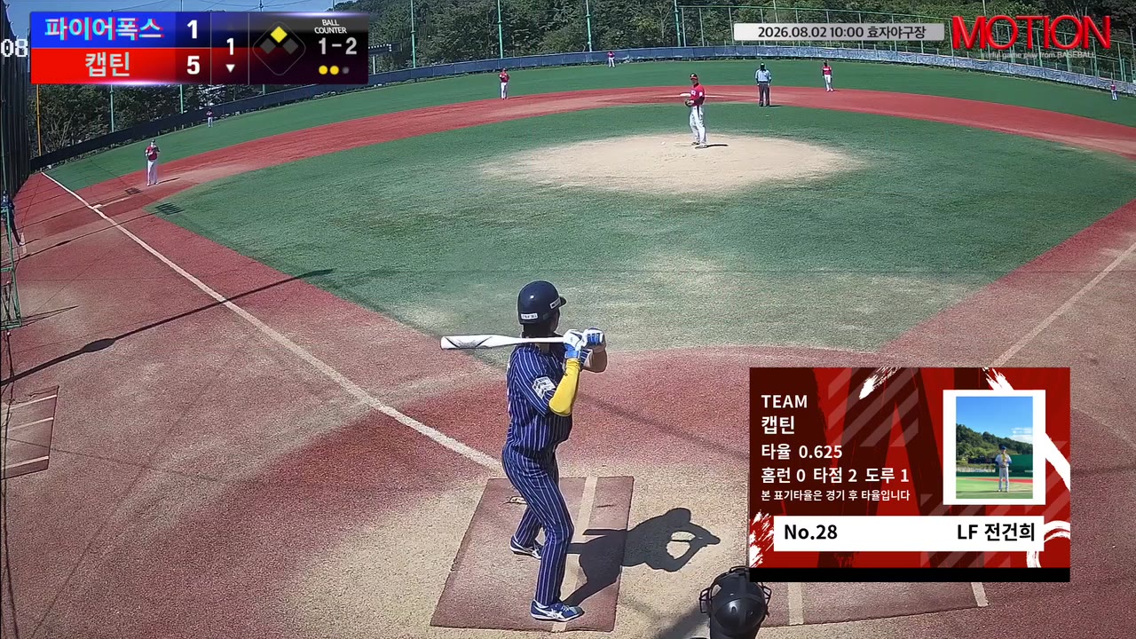 전건희(28번, 캡틴) 1루타 클립 | vs 파이어폭스 | 8/2 (효자야구장)