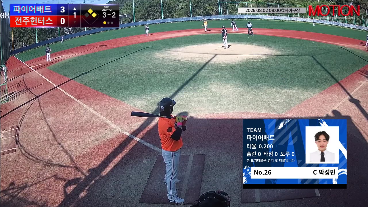 박성민(26번, 파이어배트) 볼넷 클립 | vs 전주헌터스 | 8/2 (효자야구장)
