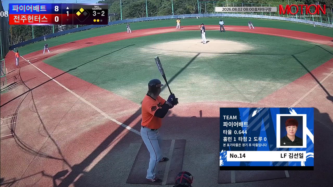 김선일(14번, 파이어배트) 1루타 클립 | vs 전주헌터스 | 8/2 (효자야구장)