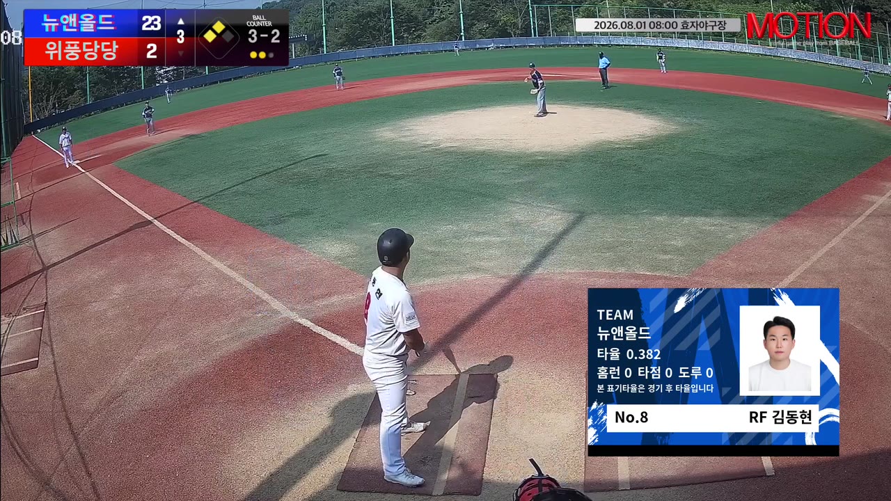 김동현(8번, 뉴앤올드) 볼넷 클립 | vs 위풍당당 | 8/1 (효자야구장)