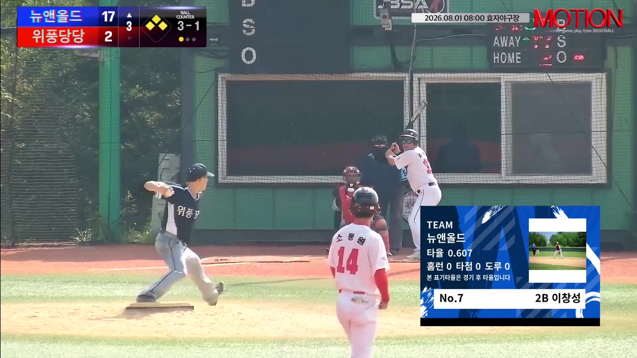 이창성(7번, 뉴앤올드) 1루타 클립 | vs 위풍당당 | 8/1 (효자야구장)