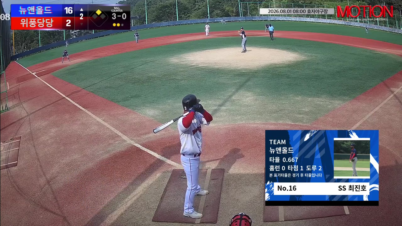 최진호(16번, 뉴앤올드) 1루타 클립 | vs 위풍당당 | 8/1 (효자야구장)
