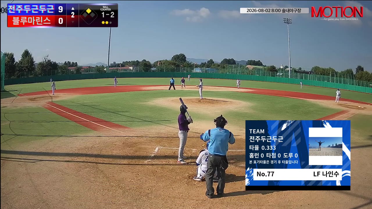 나인수(77번, 전주두근두근) 1루타 클립 | vs 블루마린스 | 8/2 (솔내야구장)