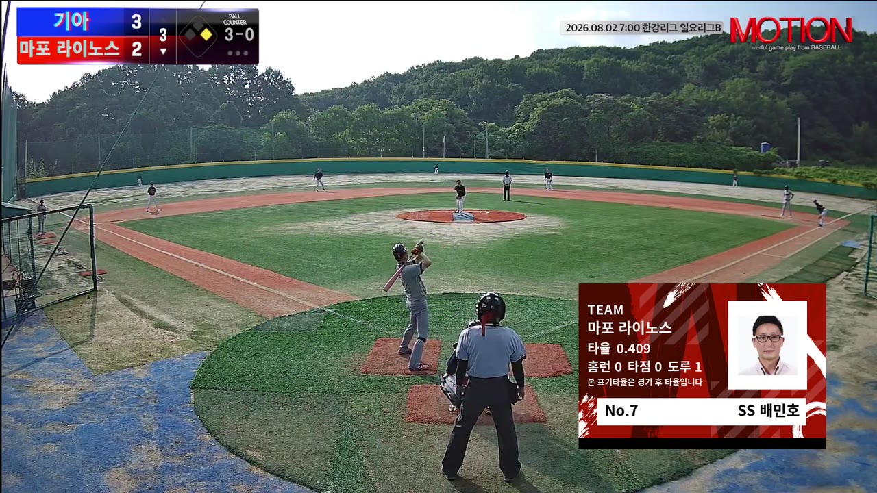 배민호(7번, 마포 라이노스) 볼넷 클립 | vs 기아 | 8/2 (고촌 야구장)