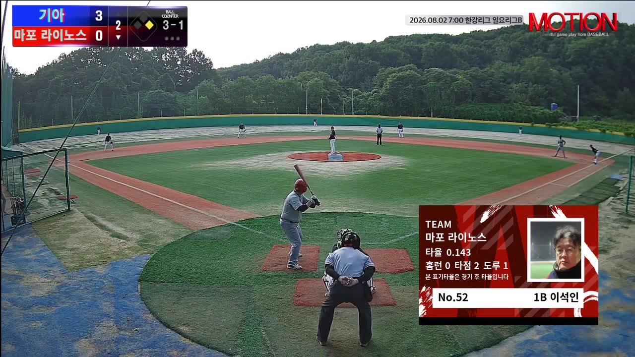 이석인(52번, 마포 라이노스) 볼넷 클립 | vs 기아 | 8/2 (고촌 야구장)