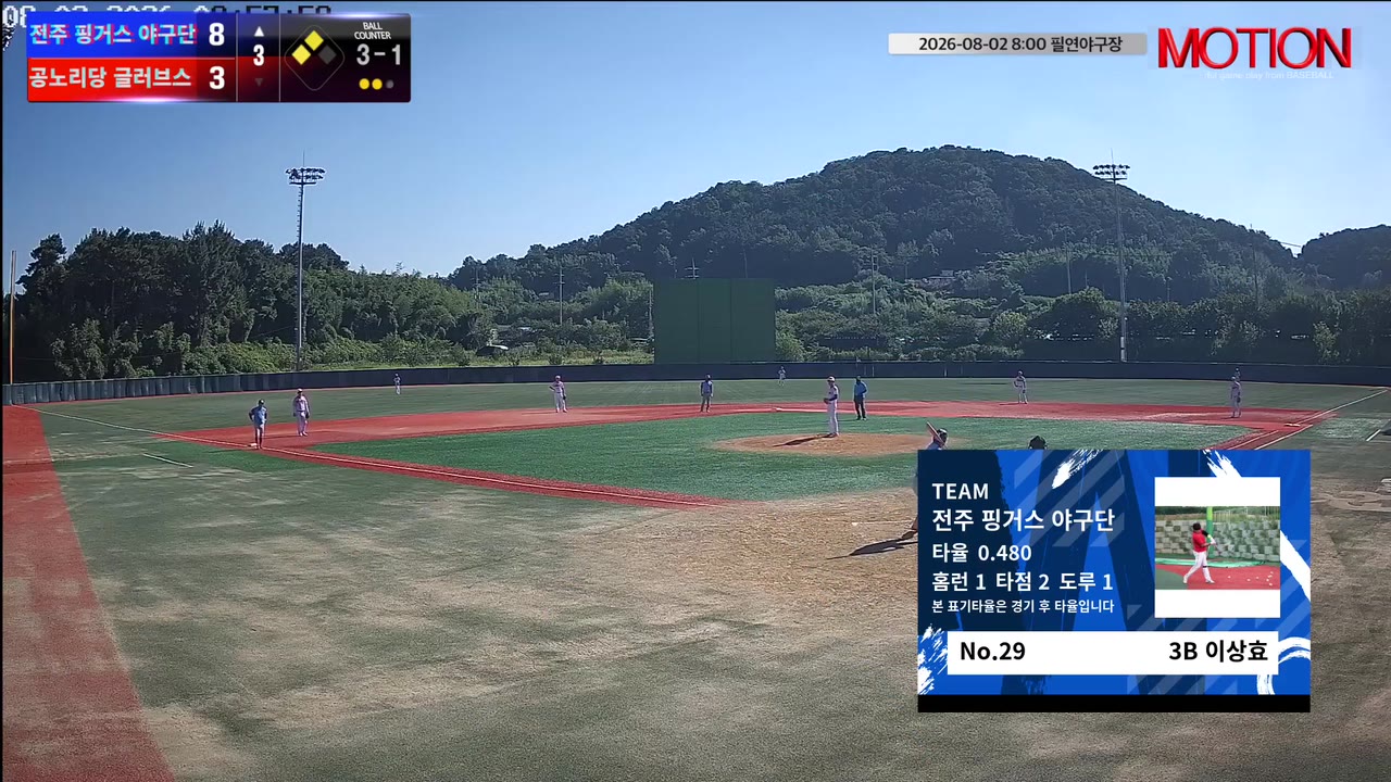 이상효(29번, 전주 핑거스 야구단) 1루타 클립 | vs 공노리당 글러브스 | 8/2 (필연야구장)