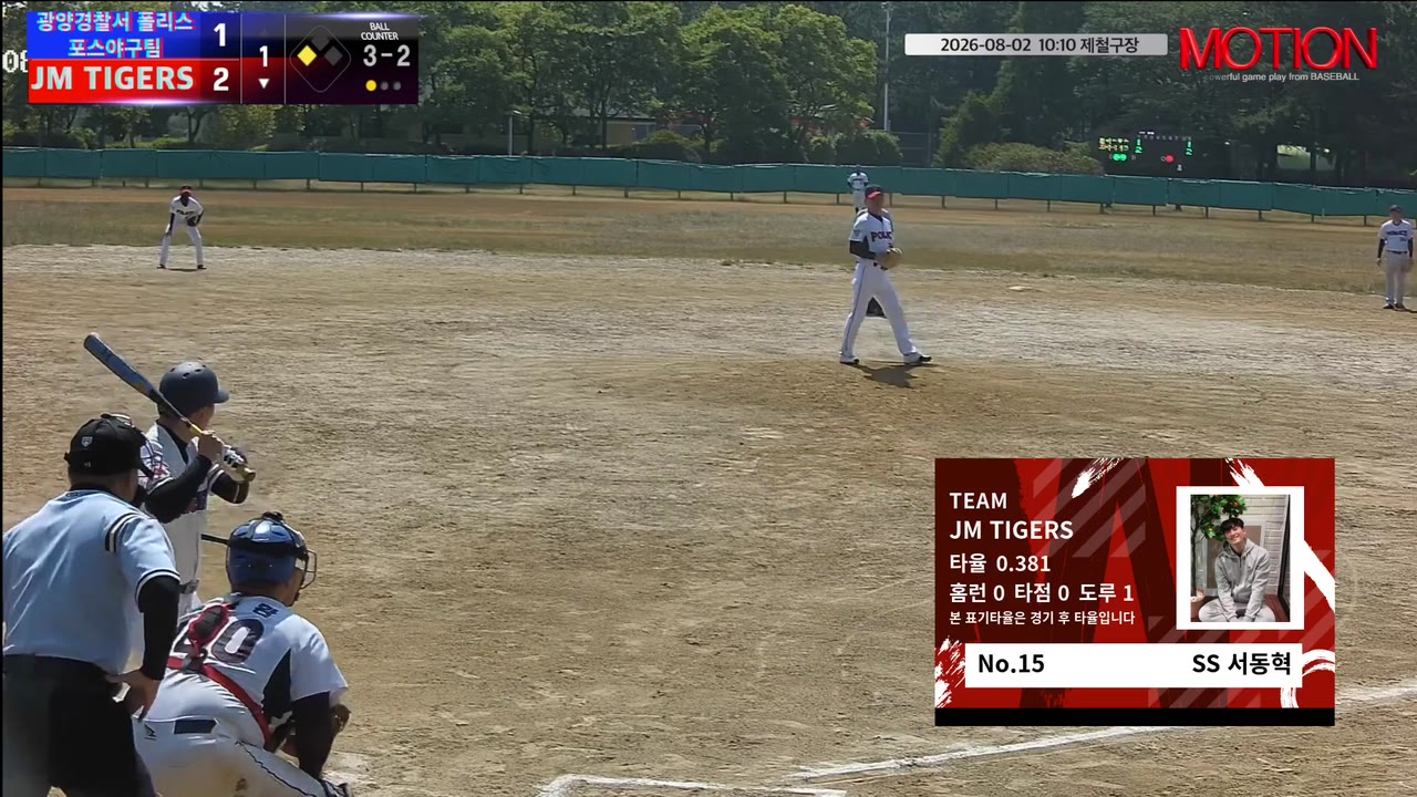서동혁(15번, JM TIGERS) 실책 클립 | vs 광양경찰서 폴리스포스야구팀 | 8/2 (제철구장)