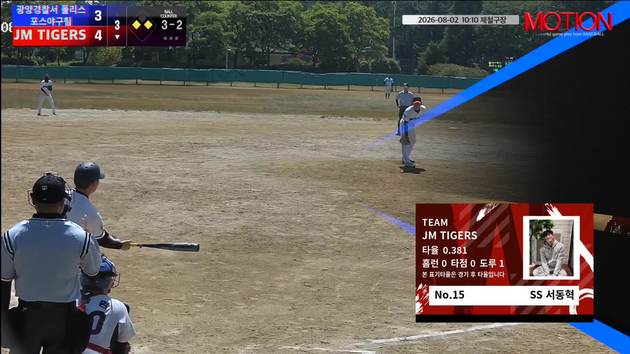 서동혁(15번, JM TIGERS) 1루타 클립 | vs 광양경찰서 폴리스포스야구팀 | 8/2 (제철구장)