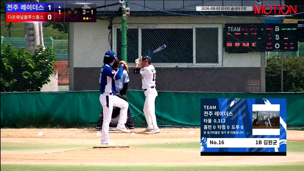 김원균(16번, 전주 레이더스) 볼넷 클립 | vs 다온패널블루스톰스 | 8/1 (솔내야구장)