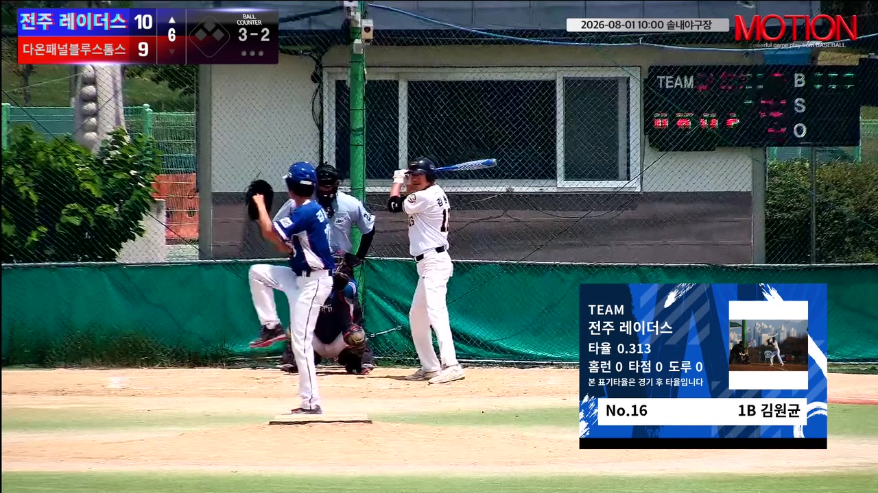 김원균(16번, 전주 레이더스) 볼넷 클립 | vs 다온패널블루스톰스 | 8/1 (솔내야구장)