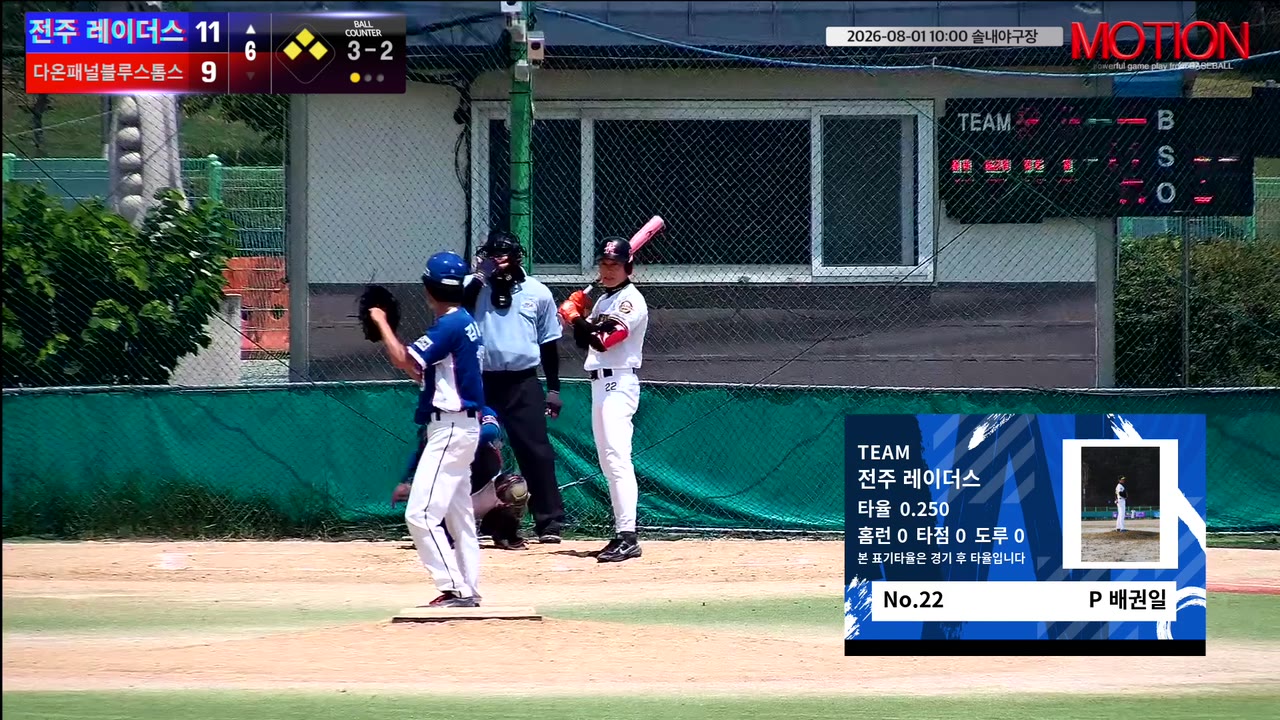 배권일(22번, 전주 레이더스) 1루타 클립 | vs 다온패널블루스톰스 | 8/1 (솔내야구장)