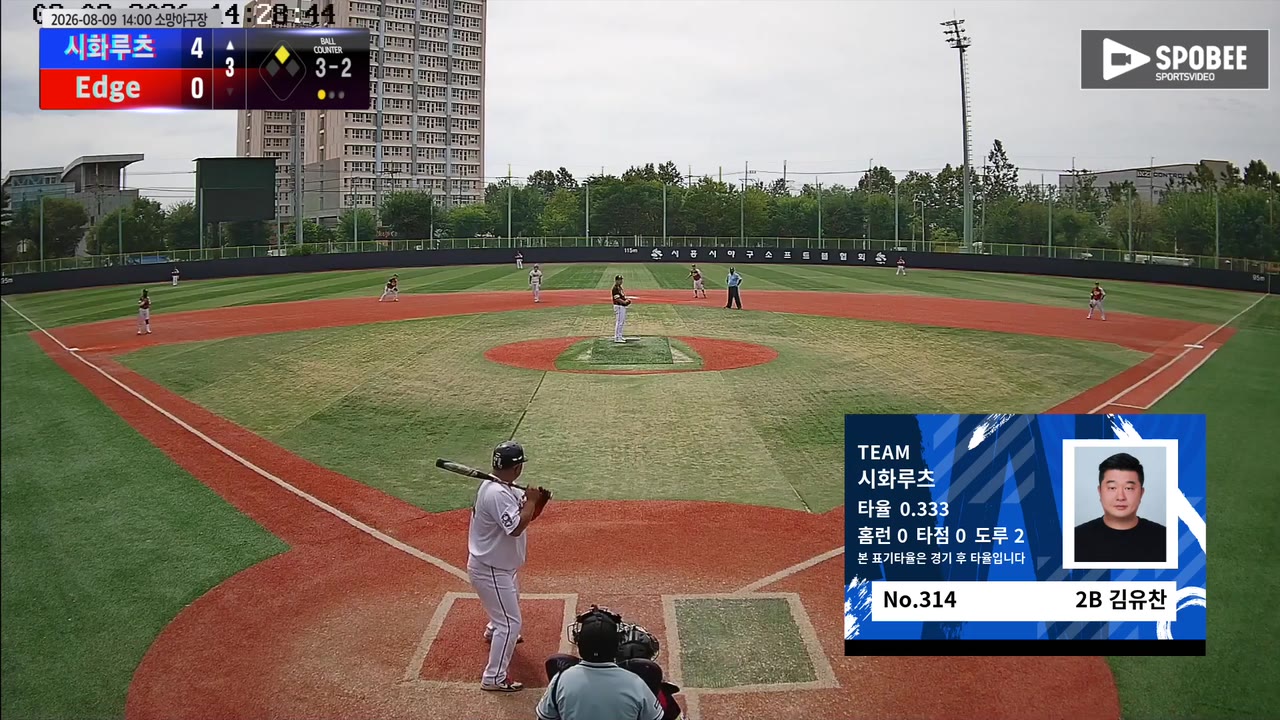 김유찬(314번, 시화루츠) 볼넷 클립 | vs Edge | 8/9 (소망야구장)