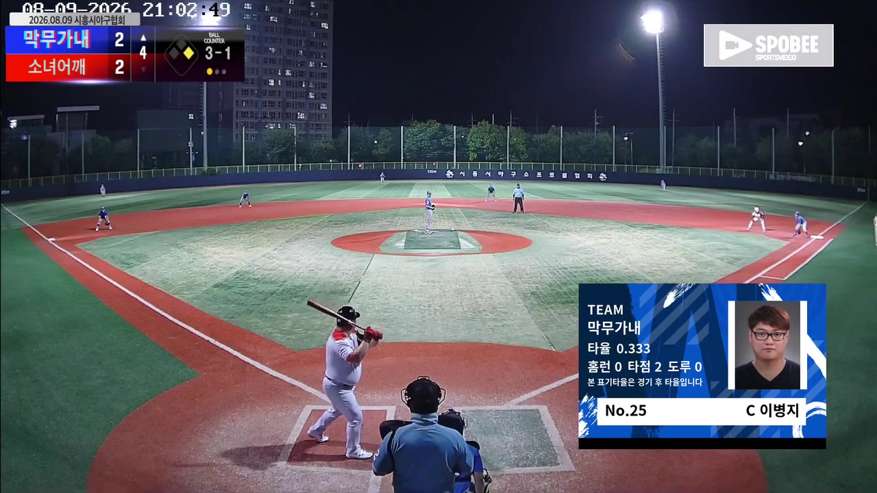 이병지(25번, 막무가내) 볼넷 클립 | vs 소녀어깨 | 8/9 (소망야구장)