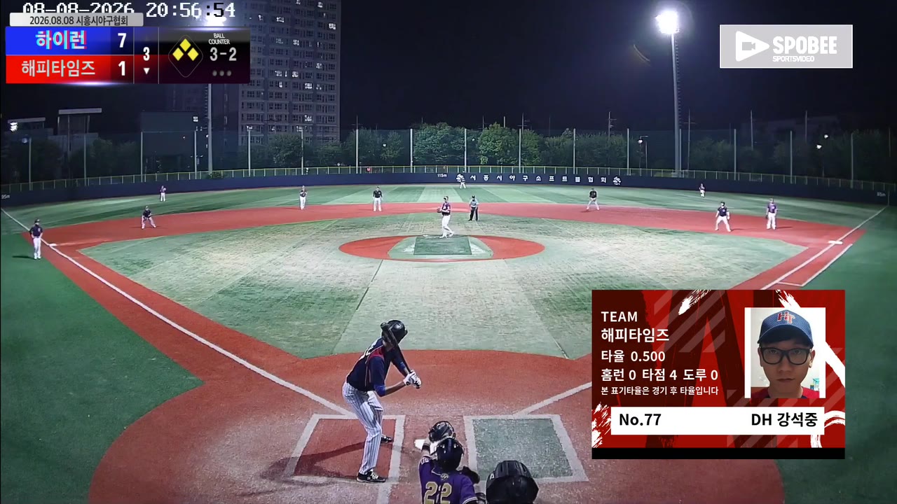 강석중(77번, 해피타임즈) 볼넷 클립 | vs 하이런 | 8/8 (소망야구장)
