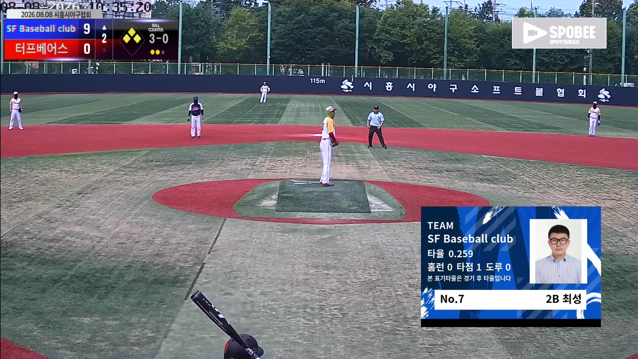최성(7번, SF Baseball club) 볼넷 클립 | vs 터프베어스 | 8/8 (소망야구장)