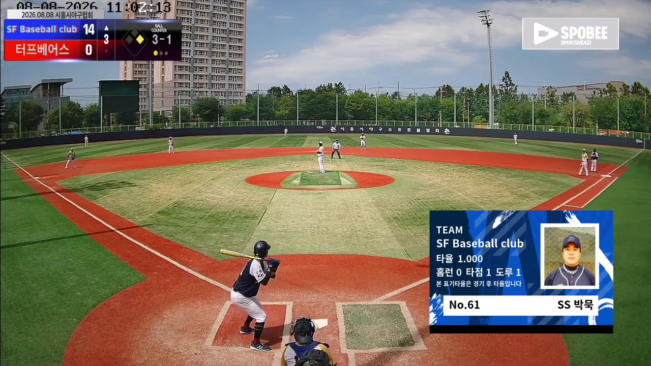 박묵(61번, SF Baseball club) 볼넷 클립 | vs 터프베어스 | 8/8 (소망야구장)