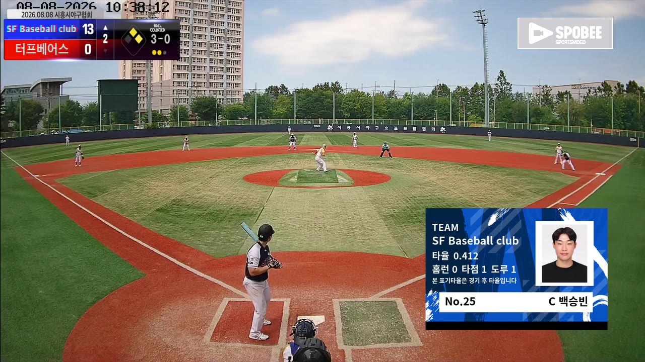 백승빈(25번, SF Baseball club) 1루타 클립 | vs 터프베어스 | 8/8 (소망야구장)