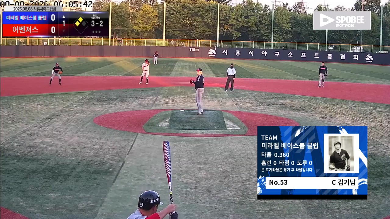 김기남(53번, 미라벨 베이스볼 클럽) 볼넷 클립 | vs 어벤져스 | 8/8 (소망야구장)