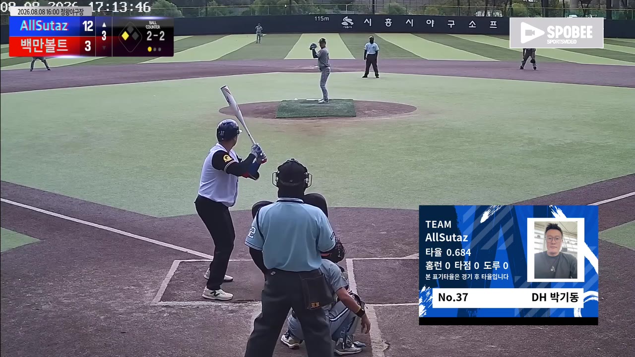 이창환(37번, 백만볼트) 2루타 클립 | vs AllSutaz | 8/8 (정왕야구장)