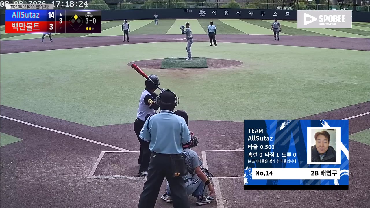 유병천(14번, 백만볼트) 1루타 클립 | vs AllSutaz | 8/8 (정왕야구장)