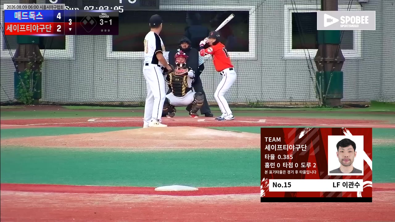 김남혁(15번, 매드독스) 볼넷 클립 | vs 세이프티야구단 | 8/9 (에코피아야구장)