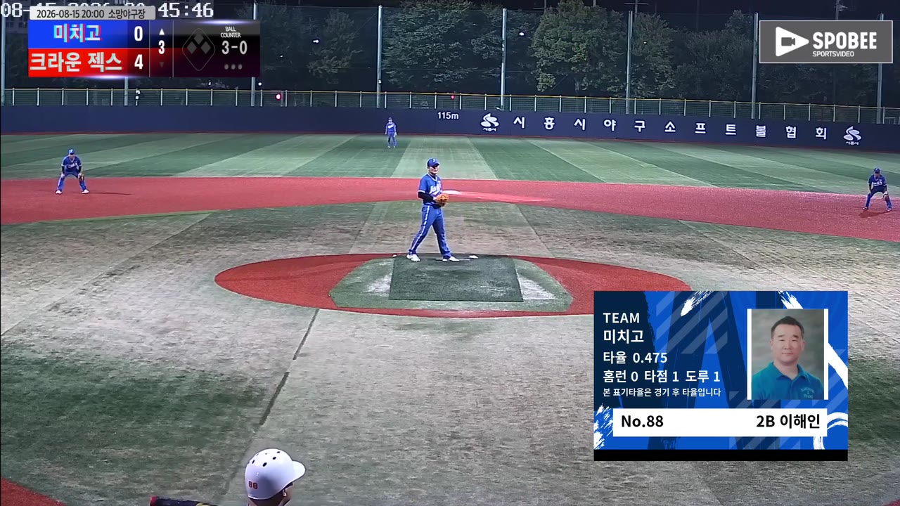 이해인(88번, 미치고) 2루타 클립 | vs 크라운 젝스 | 8/15 (소망야구장)