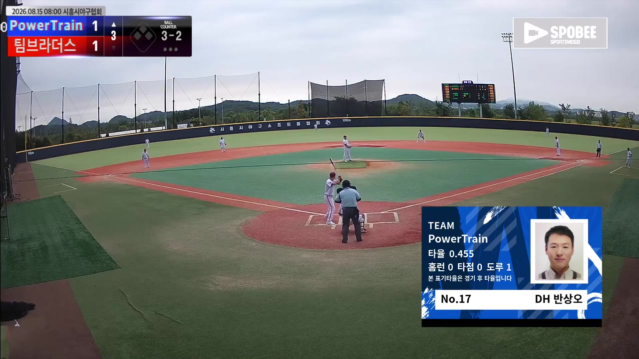 반상오(17번, PowerTrain) 볼넷 클립 | vs 팀브라더스 | 8/15 (에코피아야구장)
