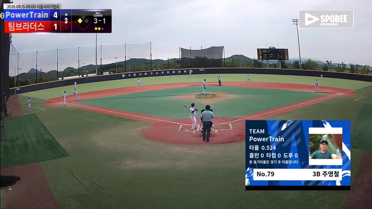 주영철(79번, PowerTrain) 볼넷 클립 | vs 팀브라더스 | 8/15 (에코피아야구장)