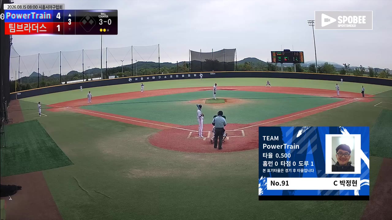 박정현(91번, PowerTrain) 볼넷 클립 | vs 팀브라더스 | 8/15 (에코피아야구장)