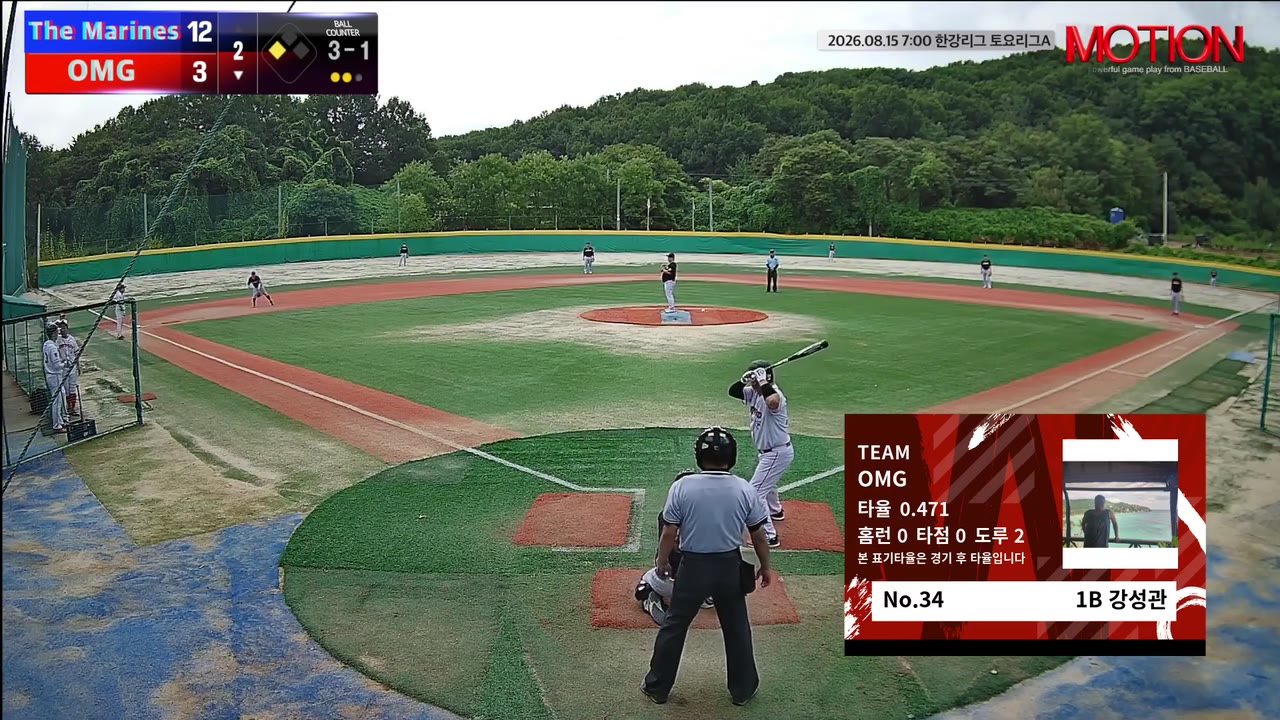 강성관(34번, OMG) 볼넷 클립 | vs The Marines | 8/15 (고촌 야구장)