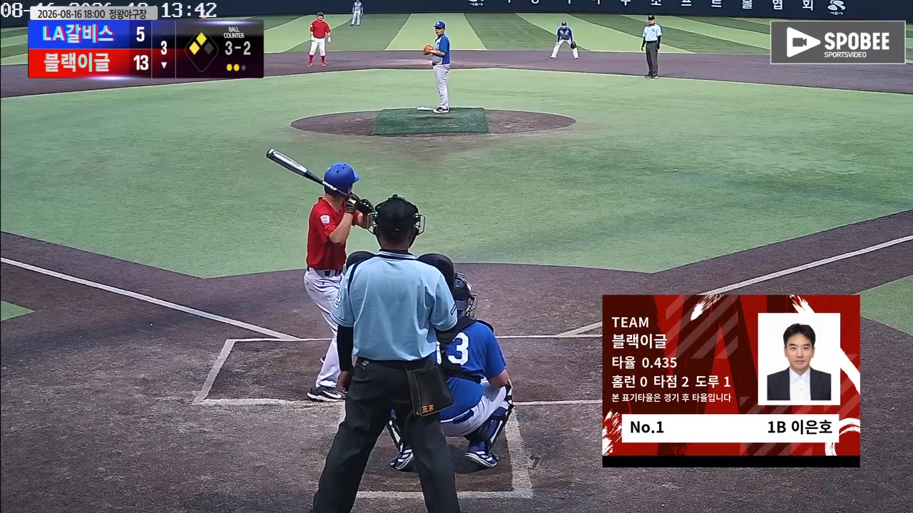 이은호(1번, 블랙이글) 볼넷 클립 | vs LA갈비스 | 8/16 (정왕야구장)