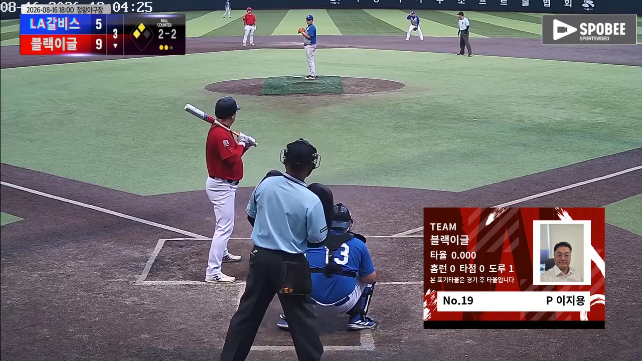이지용(19번, 블랙이글) 실책 클립 | vs LA갈비스 | 8/16 (정왕야구장)