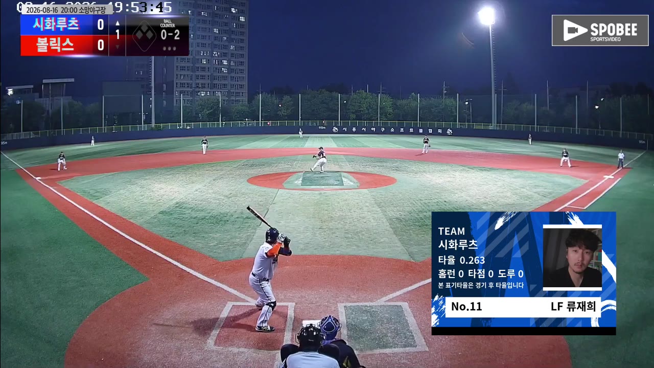 류재희(11번, 시화루츠) 볼넷 클립 | vs 볼릭스 | 8/16 (소망야구장)