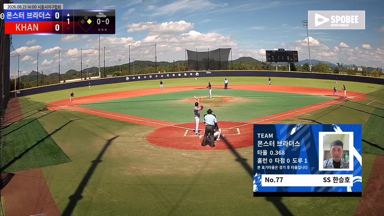 한승호(77번, 몬스터 브라더스) 1루타 클립 | vs KHAN | 8/23 (에코피아야구장)