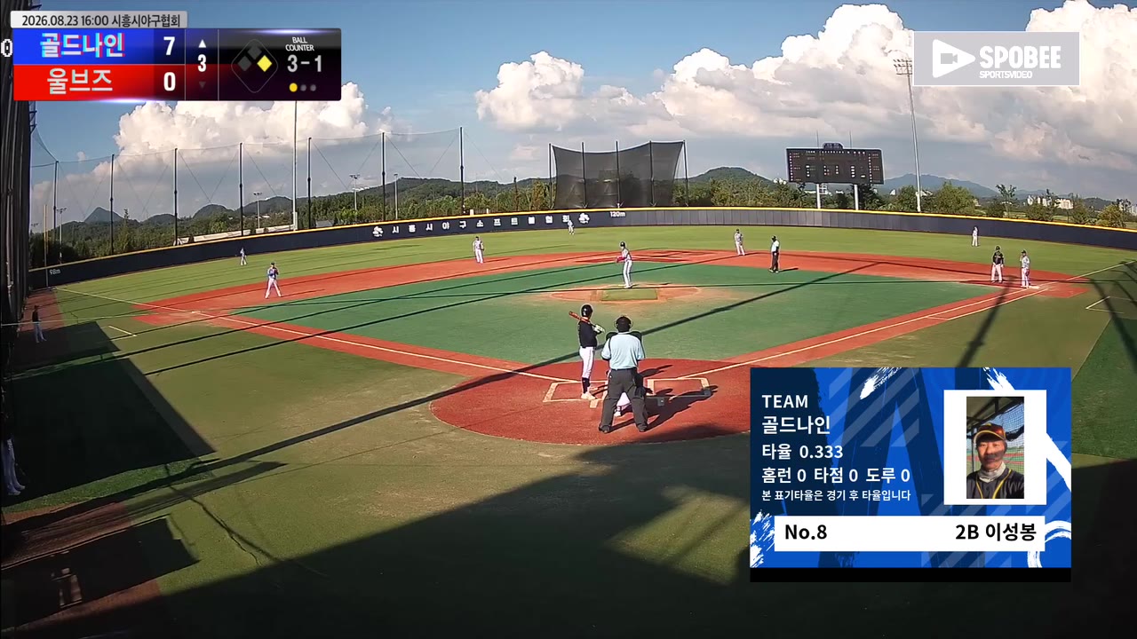 이성봉(8번, 골드나인) 사구 클립 | vs 울브즈 | 8/23 (에코피아야구장)