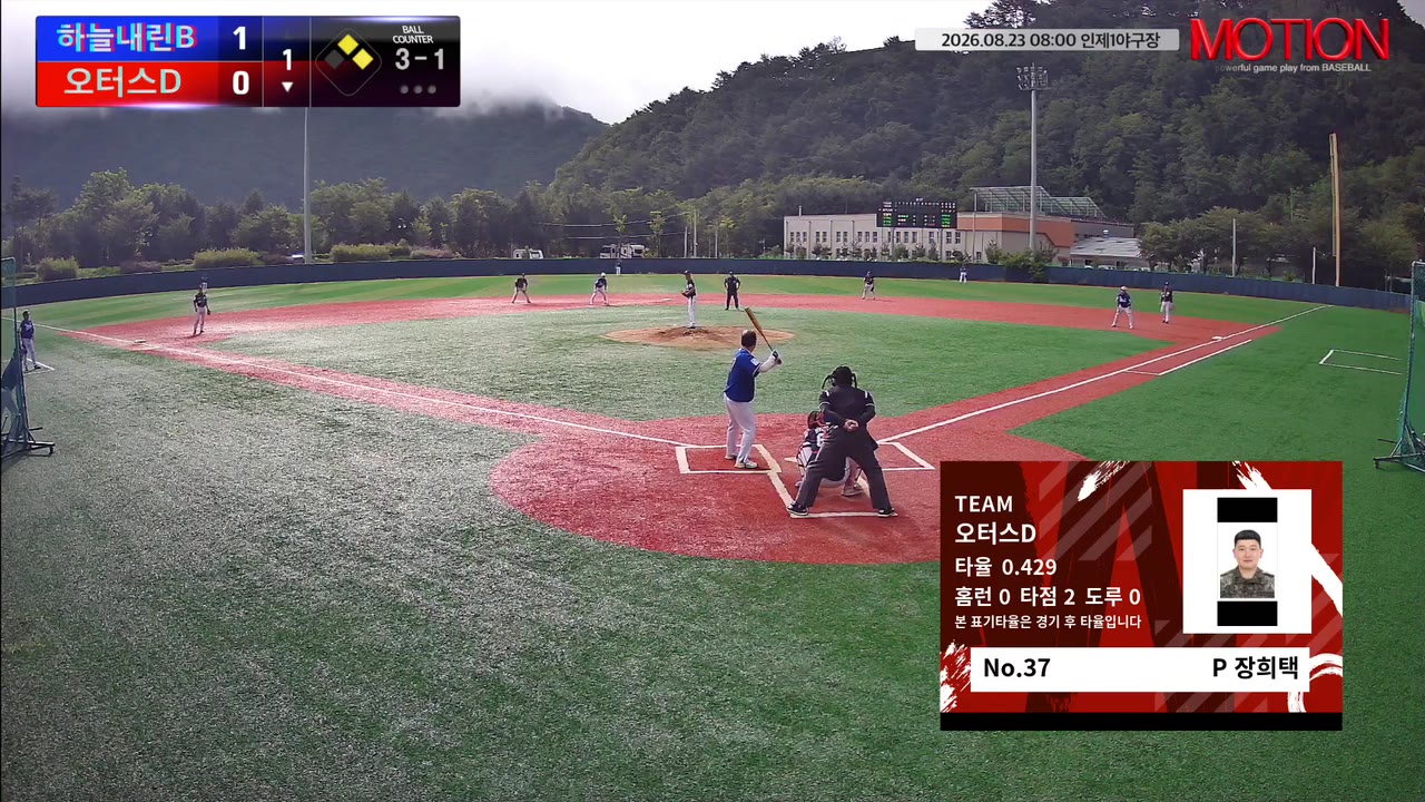 장희택(37번, 오터스D) 볼넷 클립 | vs 하늘내린B | 8/23 (인제1야구장)