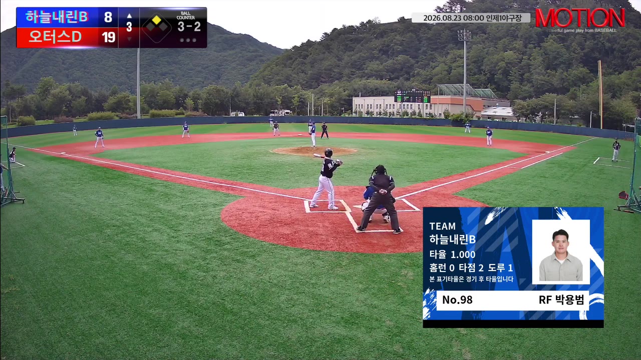 박용범(98번, 하늘내린B) 볼넷 클립 | vs 오터스D | 8/23 (인제1야구장)