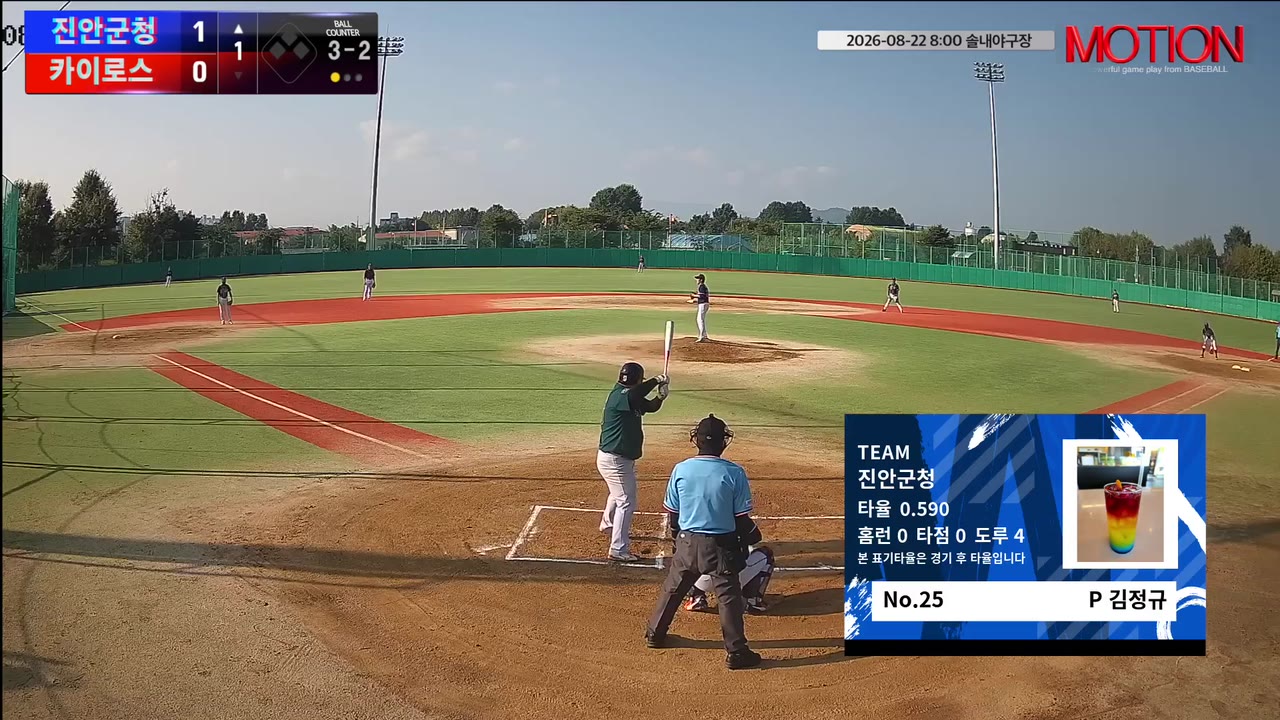 김정규(25번, 진안군청) 볼넷 클립 | vs 카이로스 | 8/22 (솔내야구장)