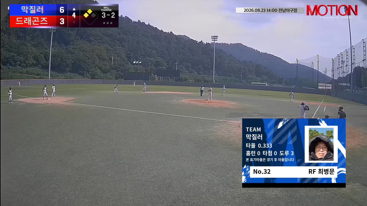 최병문(32번, 막질러) 볼넷 클립 | vs 드래곤즈 | 8/23 (전남야구장)