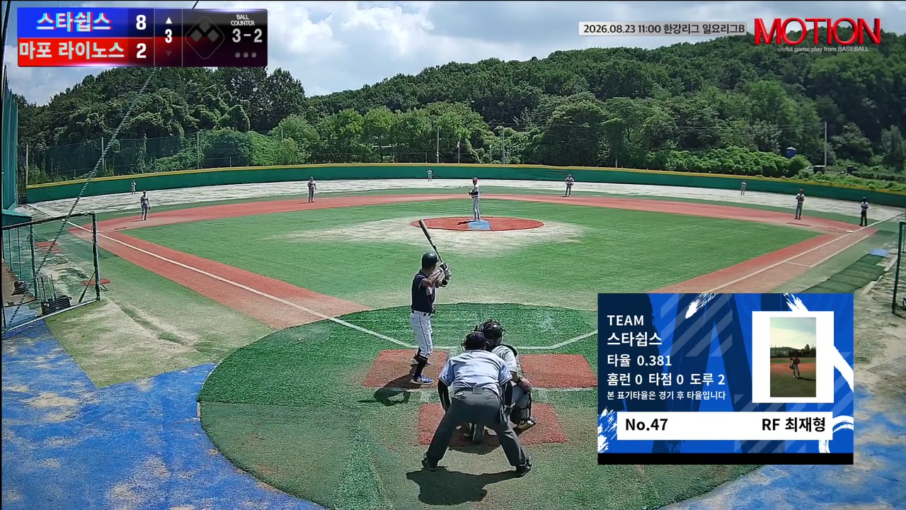 최재형(47번, 스타쉽스) 볼넷 클립 | vs 마포 라이노스 | 8/23 (고촌 야구장)
