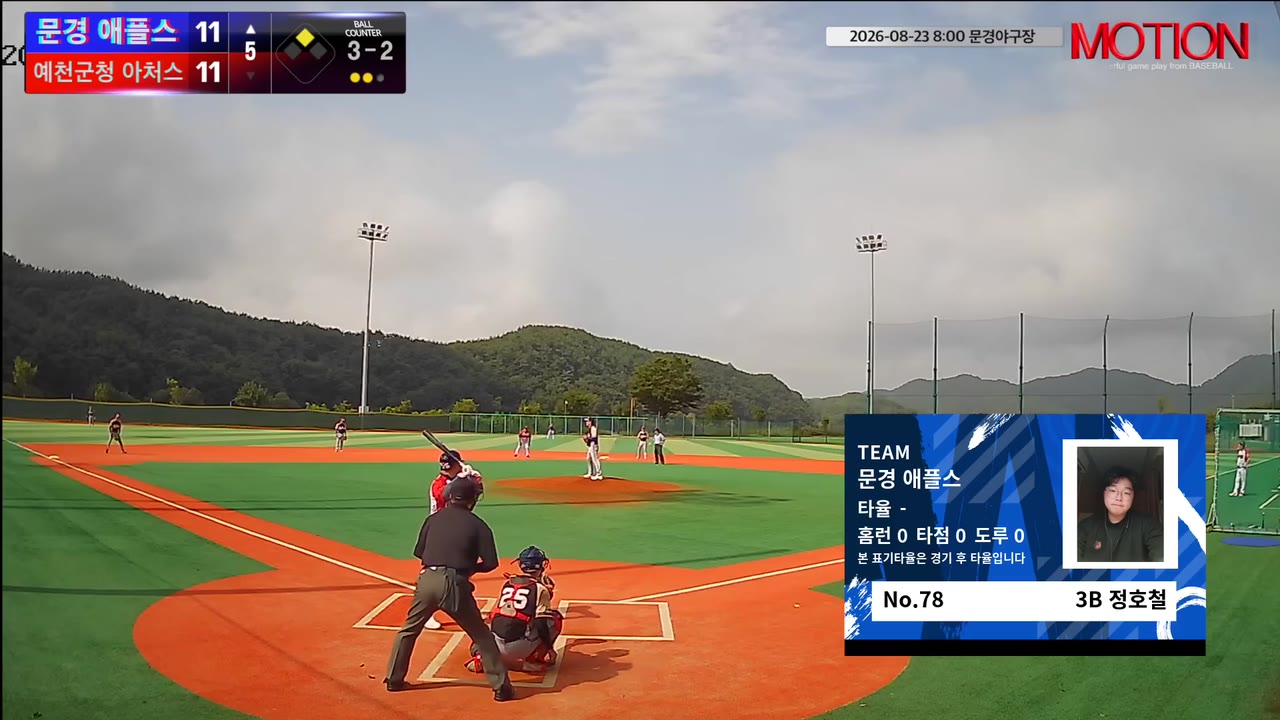 정호철(78번, 문경 애플스) 1루타 클립 | vs 예천군청 아처스 | 8/23 (문경야구장)