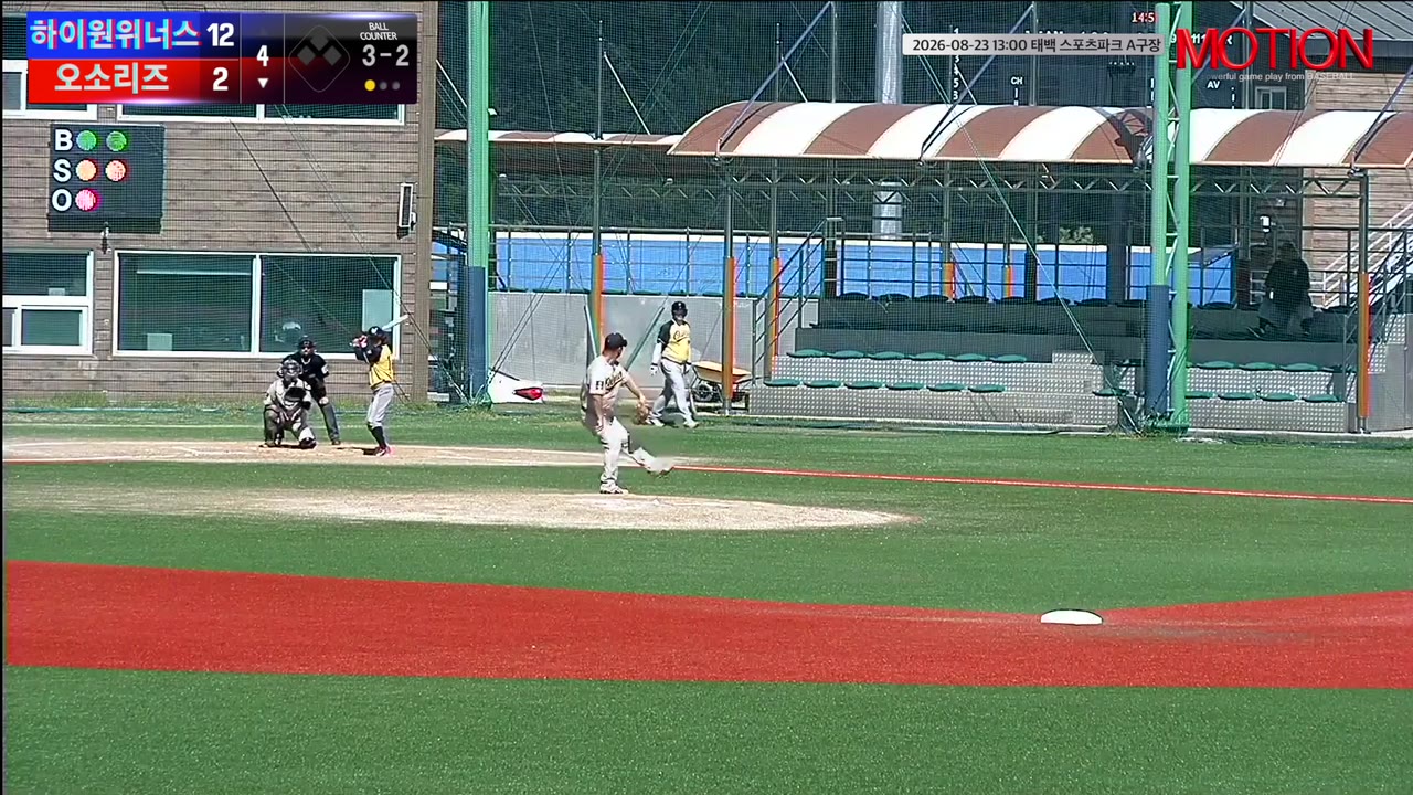 민재홍(14번, 오소리즈) 볼넷 클립 | vs 하이원위너스 | 8/23 (태백 스포츠파크 A구장)