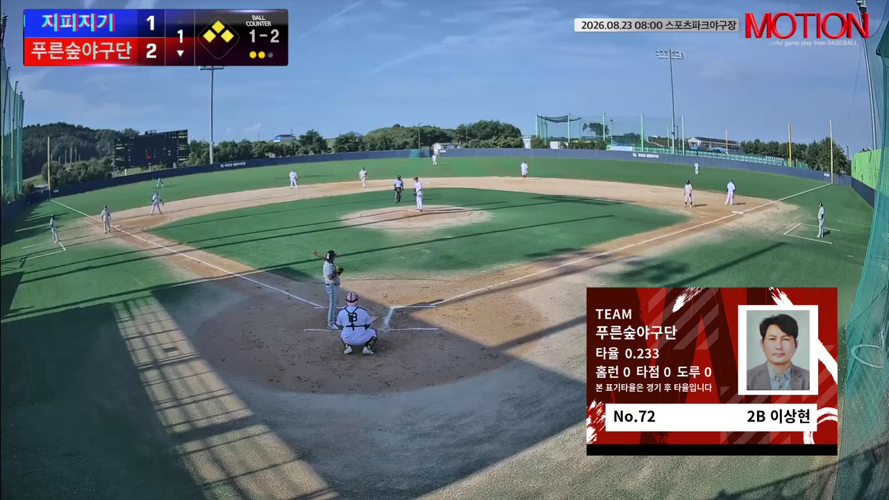 이상현(72번, 푸른숲야구단) 1루타 클립 | vs 지피지기 | 8/23 (스포츠파크야구장)