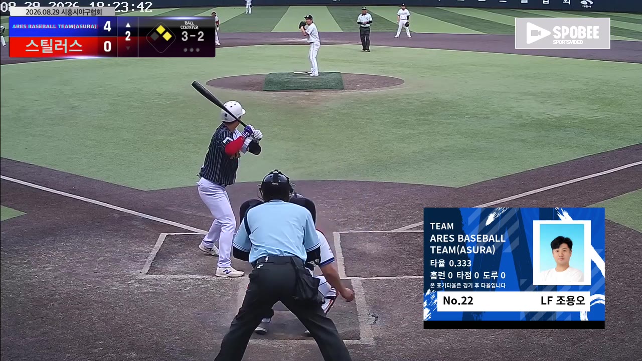 조용오(22번, ARES BASEBALL TEAM(ASURA)) 삼진 클립 | vs 스틸러스 | 8/29 (정왕야구장)