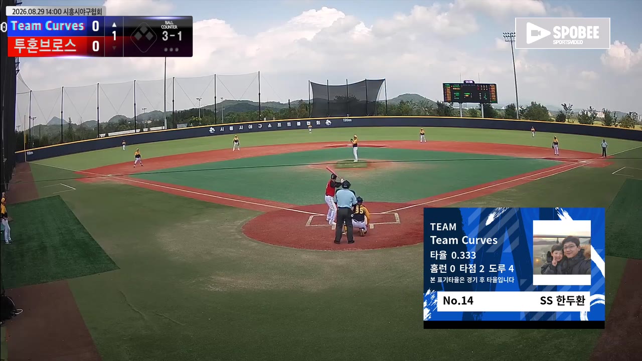 한두환(14번, Team Curves) 볼넷 클립 | vs 투혼브로스 | 8/29 (에코피아야구장)
